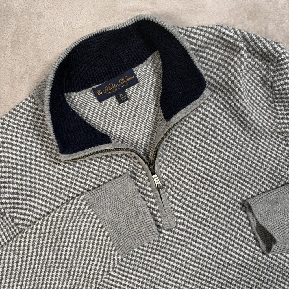 Brooks Brothers Quarter-Zip Supima Cotton Sweater Mens XL Grey Birdseye Knit